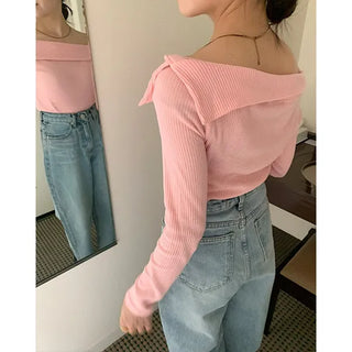 Asymmetrical Color Ribbed Pullover