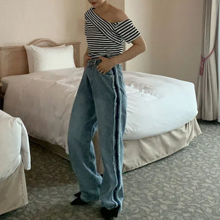 Line Point Wide Denim Pants