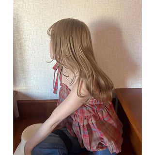 Checked ribbon blouse