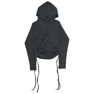 (3 colors) Shirred slit hooded T-shirt