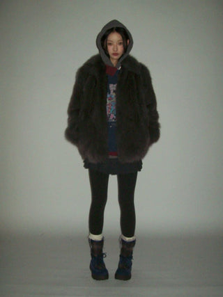 [Moromoro2] Bow Print Layered Hooded  Sweatshirt