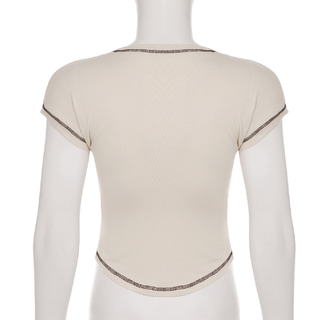 Stitch print crewneck short sleeve top