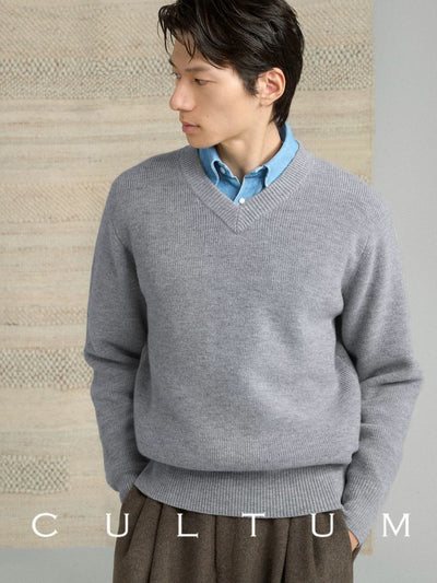 [CULTUM] Pure Wool V-Neck Knit Sweater