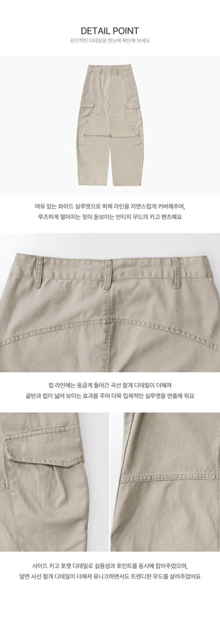 Balloon Wide Split Low Cargo Pants - 2 Colors