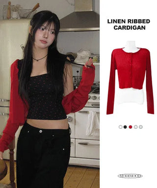 Fitted and Pretty Summer Linen Billy Ribbed Cardigan - 5 Colors