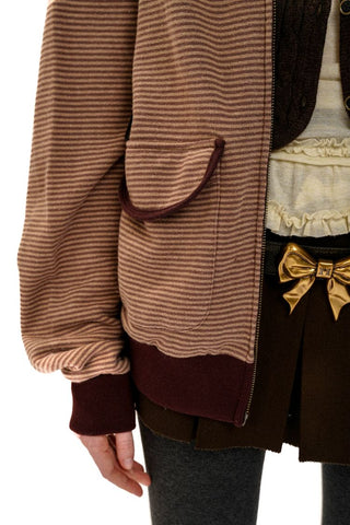 [Moromoro2] Contrast Striped Hooded Cardigan  Set