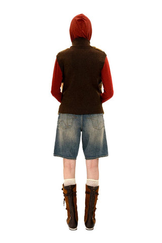 [Moromoro2] Star Plaid Patch Washed Straight  Jeans