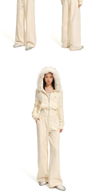 [NOTAWEAR] Fur Collar Hooded Zip-Up  Sweatshirt