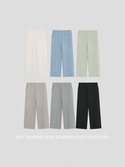 Kato Knit Fabric Brushed Wide Elastic Pants