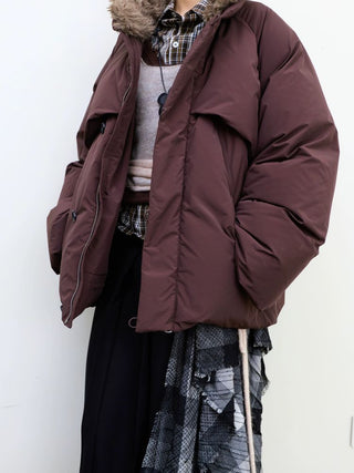 [NEVERSEEZ] Spliced Detachable Fur Collar Down Jacket