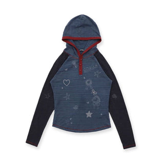 [Moromoro2] Contrast Stripe Rhinestone Long Sleeve  Tee