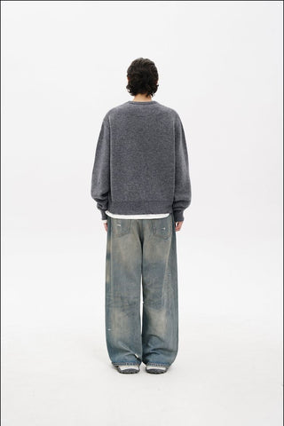 [MASONPRINCE] Double-Sided Jacquard V-Neck Wool Blend Sweater