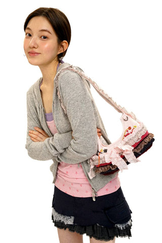 [Moromoro2] Hand-Crocheted Ruffle Bow Underarm  Bag