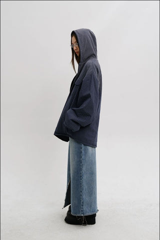 [MASONPRINCE] Plaid Wool Fleece Hooded Jacket