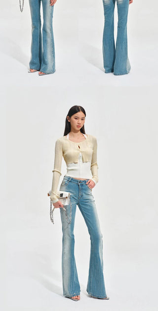 [NOTAWEAR] Rhinestone Flare Jeans Mid-Rise