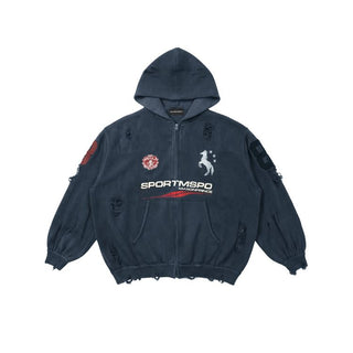 [MASONPRINCE] Distressed Boxy Hooded Knit Cardigan