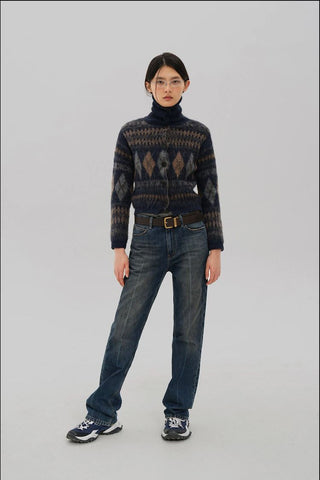 [MASONPRINCE] Wool Blend Fair Isle Fitted Cardigan