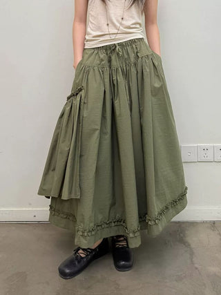 [NEVERSEEZ] Asymmetric Pocket A-Line Pleated Skirt