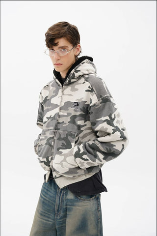 [MASONPRINCE] Fleece-Lined Camouflage Padded Hoodie Jacket