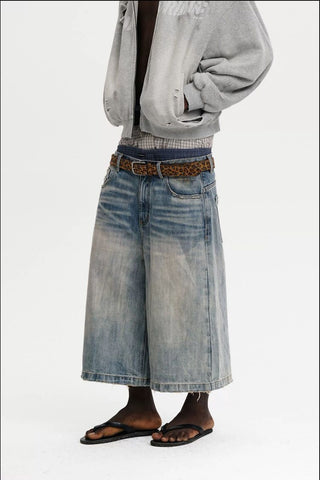 [MASONPRINCE] Washed Slub Denim Cropped Wide Pants