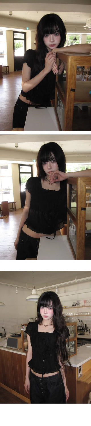 Root Frill Short Sleeve Blouse - 4 colors (Delayed delivery)