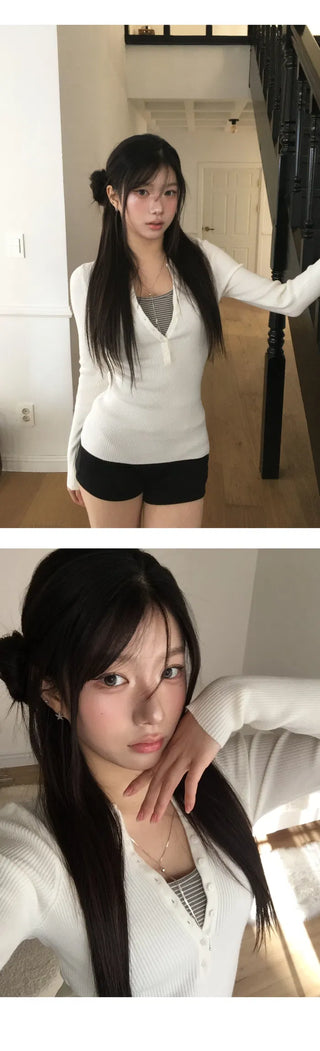 Gorin Button Slim Line Ribbed Knitwear - 3 colors