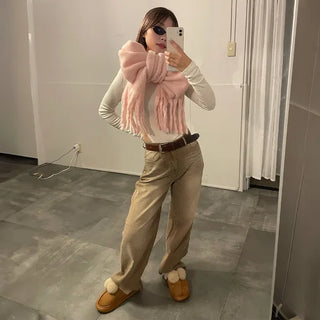 Washed wide denim pants