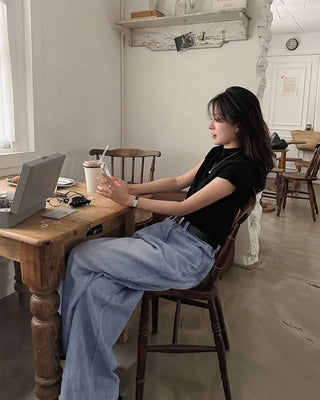 Summer wide denim pants