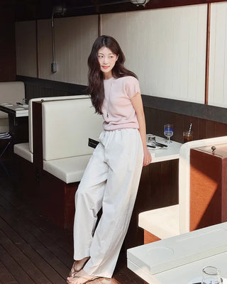Fluffy short-sleeved summer knit with heart charm