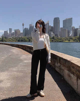 Semi-bootcut denim pants
