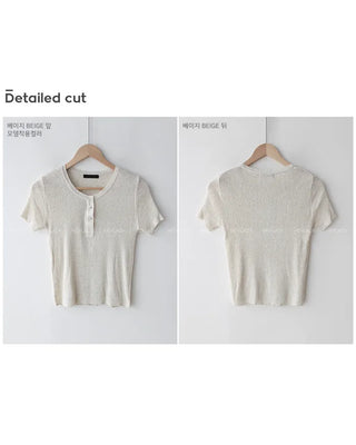 Linen ribbed button knit