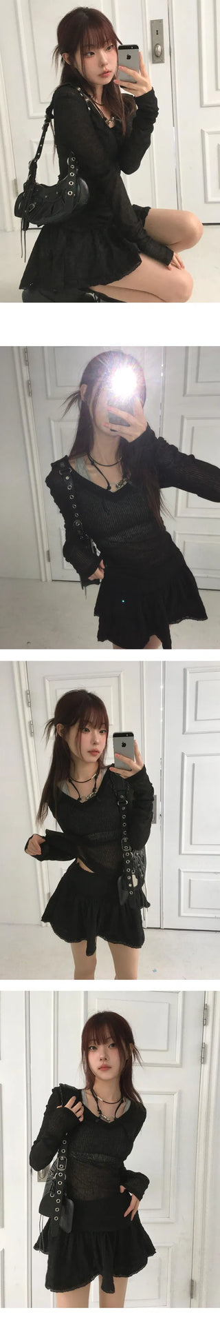 Deep V See-Through Long Sleeve Summer Knitwear - 3 Colors