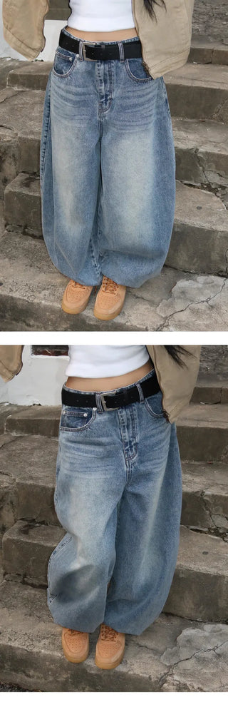 Balloon fit Faded low-rise wide denim pt - 3 colors