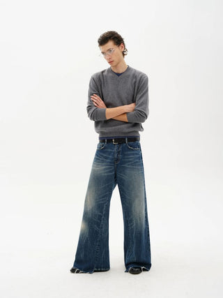 [MASONPRINCE] Deconstructed Whisker Micro Flare Jeans