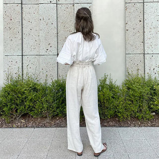 Belted linen slacks