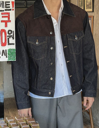 [high Q] Work Color Block Denim Jacket (M~L)