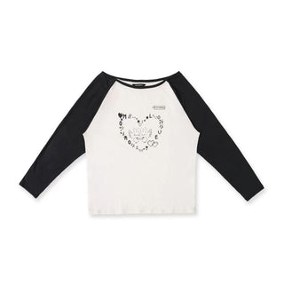 [Moromoro2] Y2K Bunny Print Wide Neckline Raglan  Tee