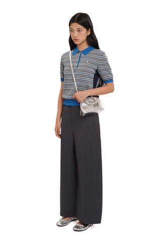 [Moromoro2] Tencel Linen Blend Striped Polo Knit  Top