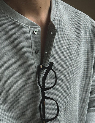 Waffle Henley Neck Long Sleeve Tee (4 colors, M~L)