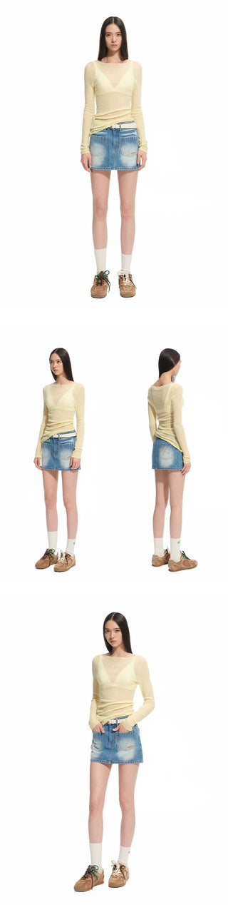 [NOTAWEAR] Wool Asymmetric Hem Slim Fit Knit  Top