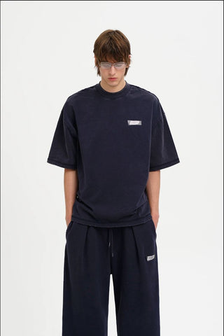 [MASONPRINCE] Washed Cotton Knit Tee with Label