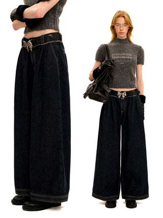 [Moromoro2] Frayed Waistband Wide Leg Jeans