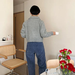 High-neck zip-up cardigan