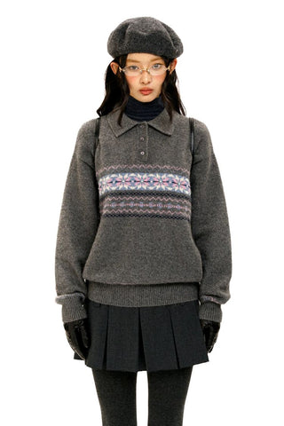 [Moromoro2] Pearl Snowflake Fair Isle Knit  Sweater