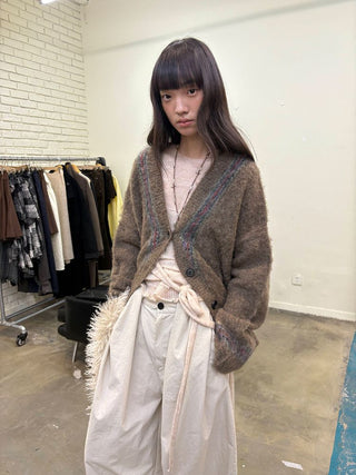 [NeverSeez] Two-Tone Jacquard Knit Cardigan