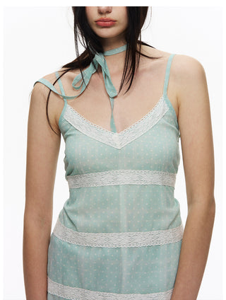 [NECY] Mint Sweet Polka Dot Chiffon Dress