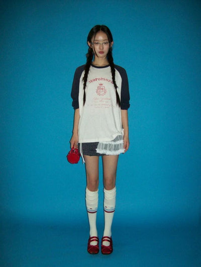 [Moromoro2] Rose Print Raglan Sleeve Long  T-Shirt