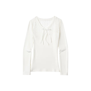 [NECY] Pure Floral Lace Ribbon Slim Top