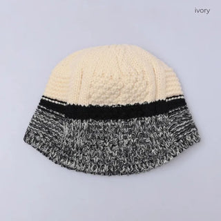 Three-color knit bucket hat