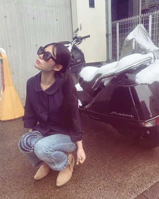 Round collar cropped sleeve double jacket